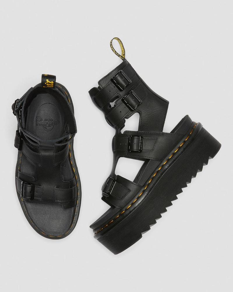 Dr Martens Giavanna Læder Platform Gladiator Sandaler Dame Sort | DK 296EBC